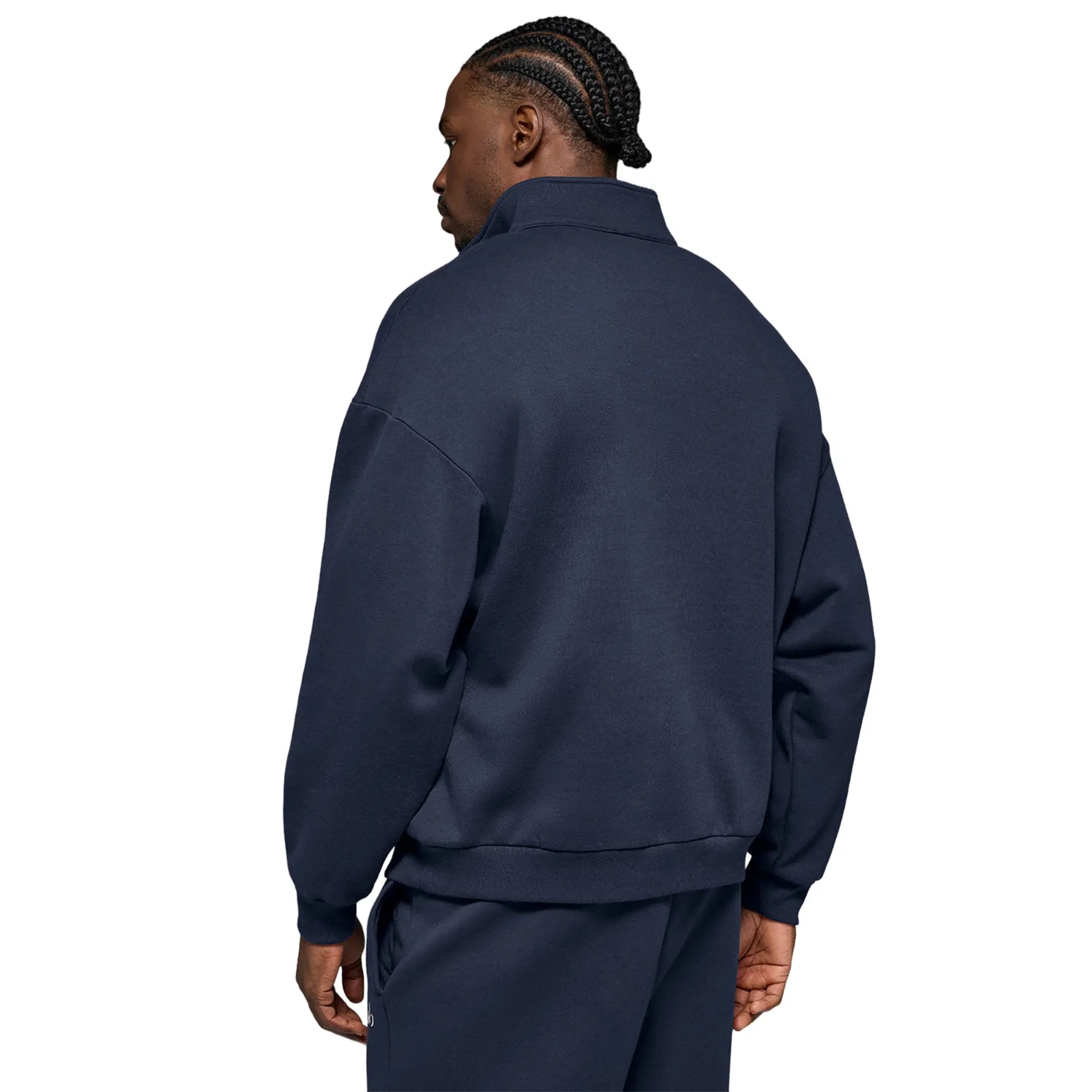 Back View of Alo Yoga Accolade 1/4 Zip Navy Sweatshirt